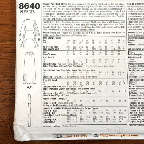 Simplicity Retro Pattern 8640 Sz 18-20 Edwardian Dress Drop Tunic NWT NOS - Picture 5 of 6